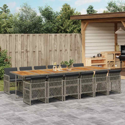vidaXL 13 Piece Garden Dining Set with Cushions Grey Poly Rattan 1