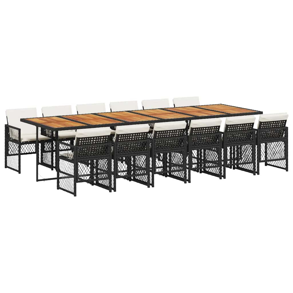 vidaXL 13 Piece Garden Dining Set with Cushions Black Poly Rattan 2