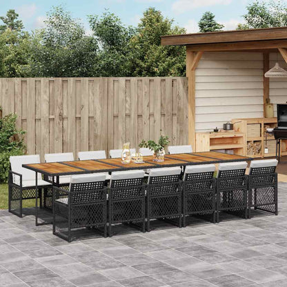 vidaXL 13 Piece Garden Dining Set with Cushions Black Poly Rattan 1