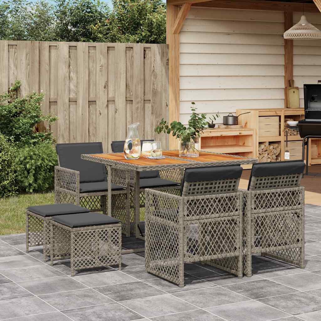 vidaXL 9 Piece Garden Dining Set with Cushions Poly Rattan Wood