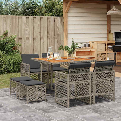 vidaXL 9 Piece Garden Dining Set with Cushions Poly Rattan Wood