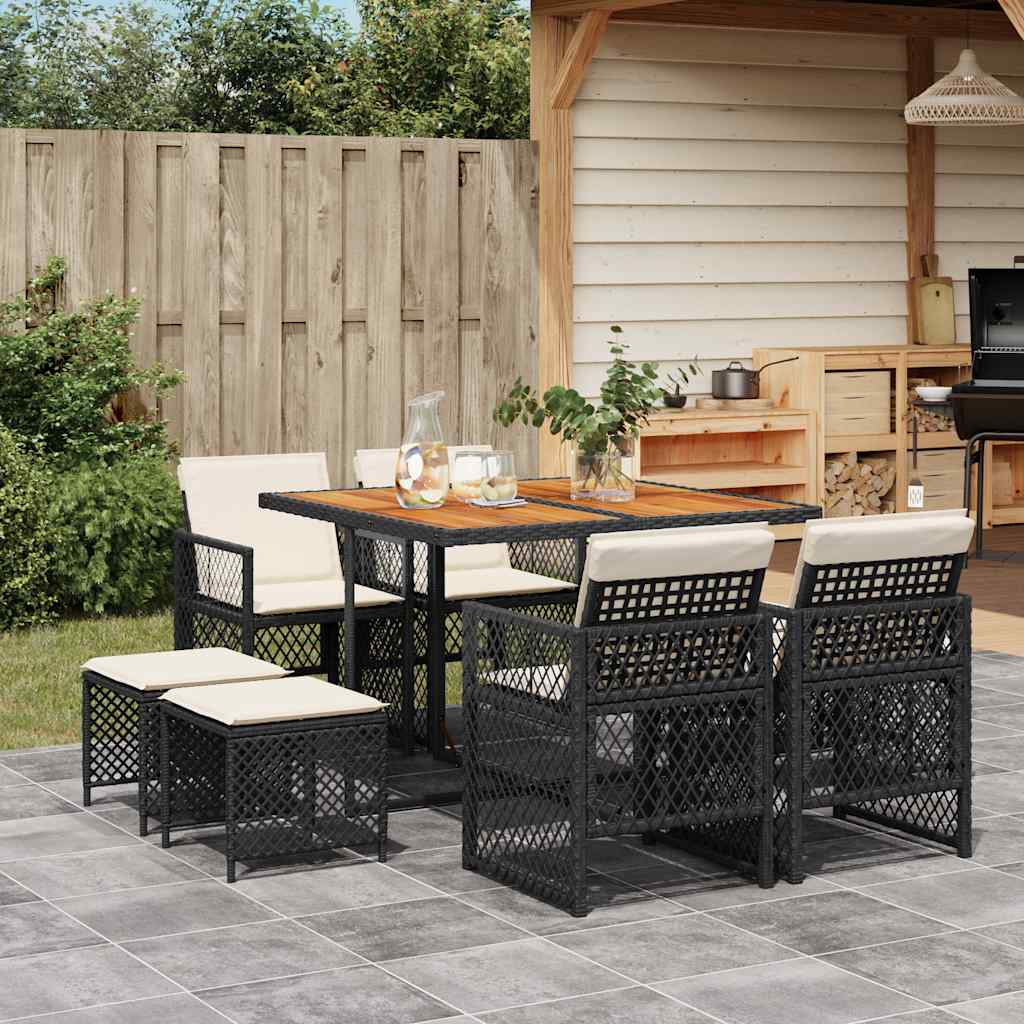 vidaXL 9 Piece Garden Dining Set with Cushions Poly Rattan Wood