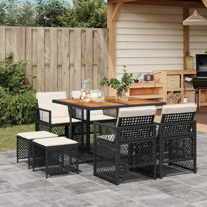 vidaXL 9 Piece Garden Dining Set with Cushions Poly Rattan Wood