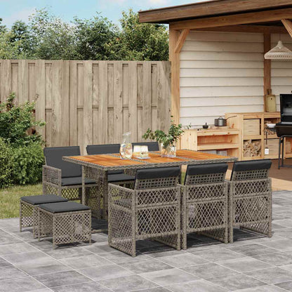 vidaXL 9 Piece Garden Dining Set with Cushions Poly Rattan Wood