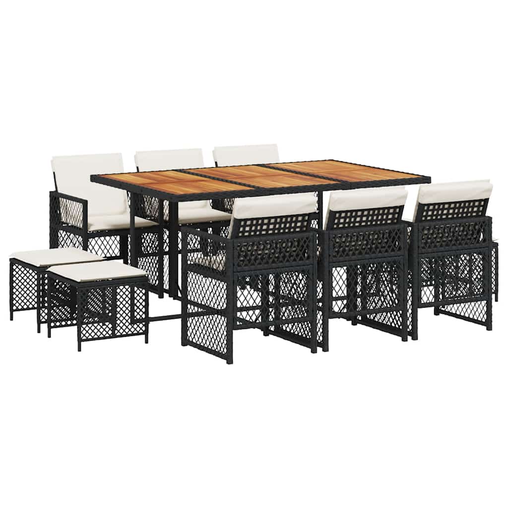 vidaXL 11 Piece Garden Dining Set with Cushions Black Poly Rattan 2