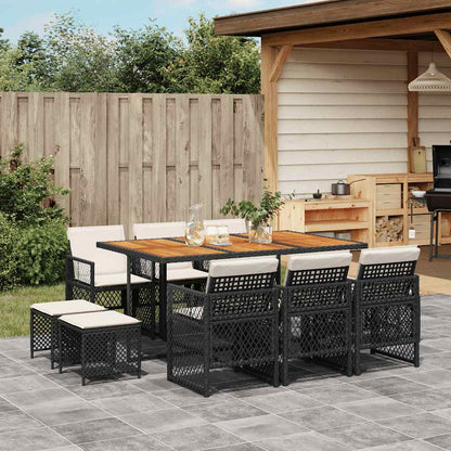 vidaXL 11 Piece Garden Dining Set with Cushions Black Poly Rattan 1