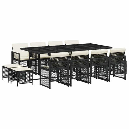 vidaXL 13 Piece Garden Dining Set with Cushions Black Poly Rattan 2
