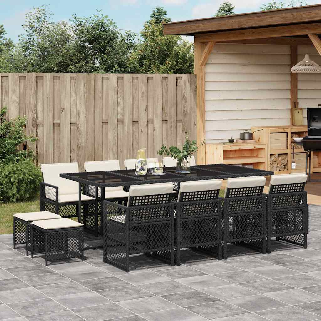 vidaXL 13 Piece Garden Dining Set with Cushions Black Poly Rattan 1