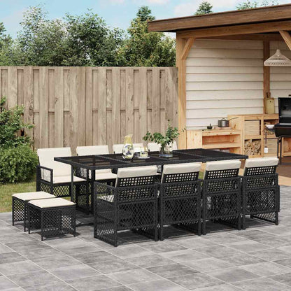 vidaXL 13 Piece Garden Dining Set with Cushions Black Poly Rattan 1