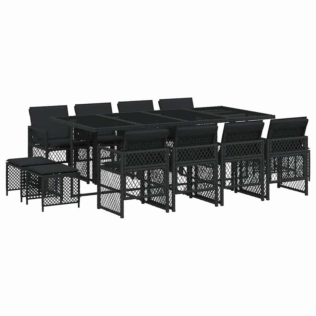 vidaXL 13 Piece Garden Dining Set with Cushions Black Poly Rattan 2