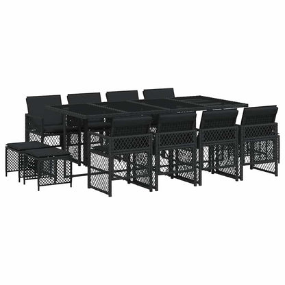 vidaXL 13 Piece Garden Dining Set with Cushions Black Poly Rattan 2
