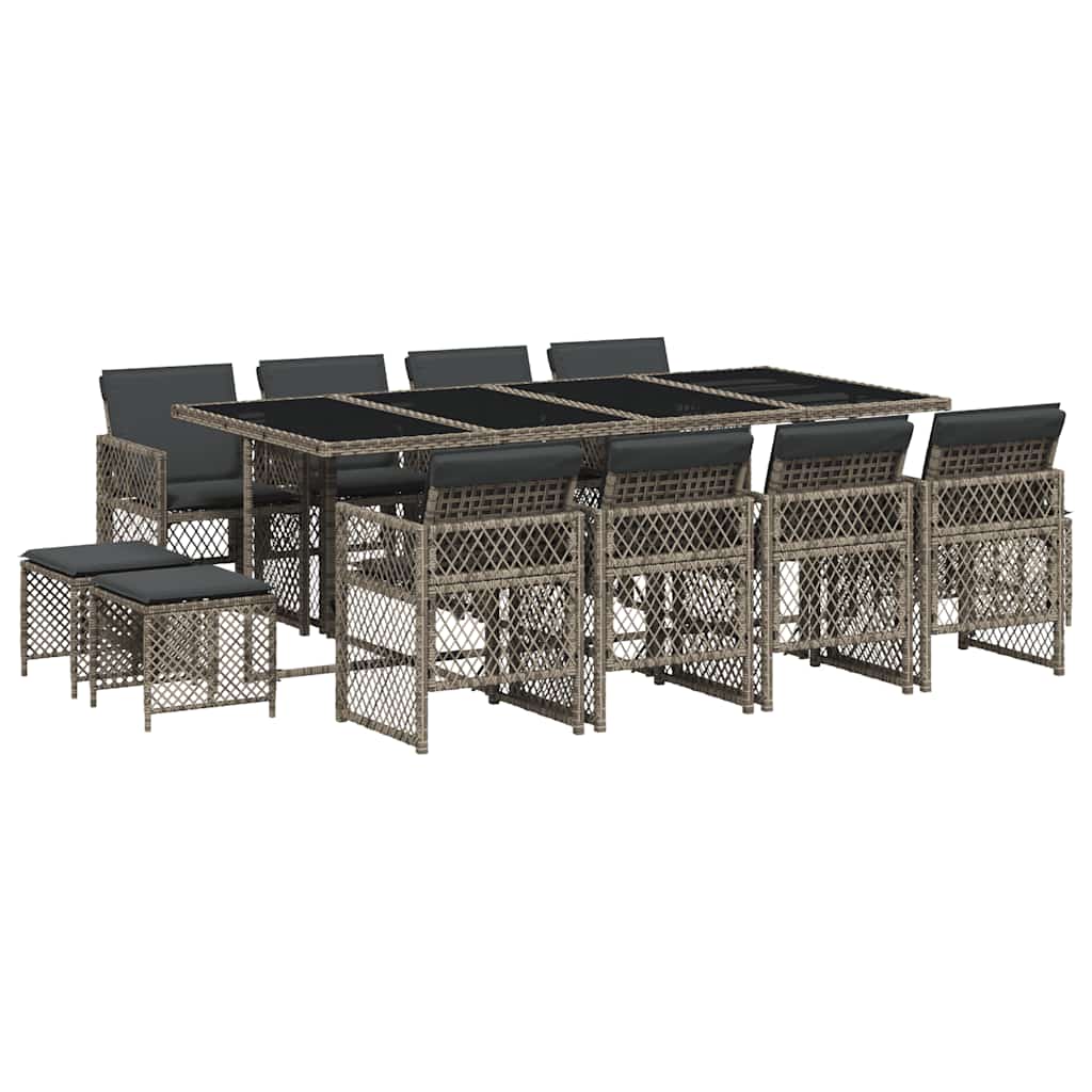 vidaXL 13 Piece Garden Dining Set with Cushions Grey Poly Rattan 2