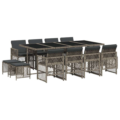vidaXL 13 Piece Garden Dining Set with Cushions Grey Poly Rattan 2