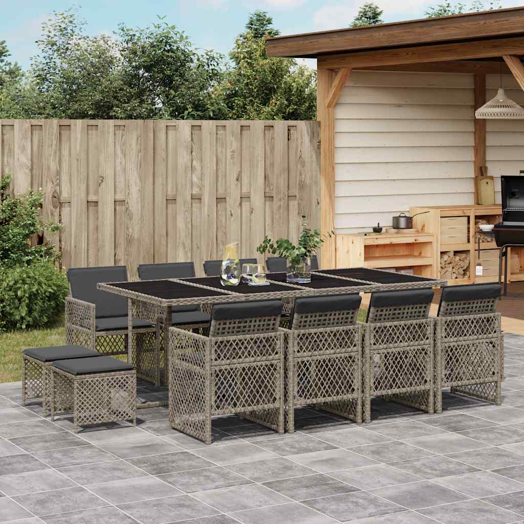 vidaXL 13 Piece Garden Dining Set with Cushions Grey Poly Rattan 1