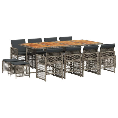 vidaXL 13 Piece Garden Dining Set with Cushions Grey Poly Rattan 2