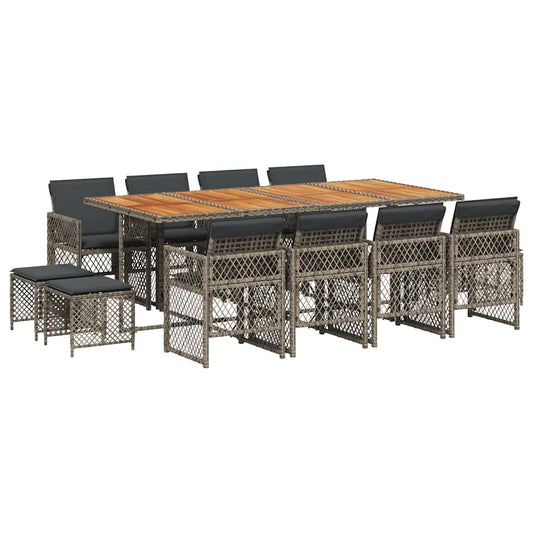 vidaXL 13 Piece Garden Dining Set with Cushions Grey Poly Rattan 2