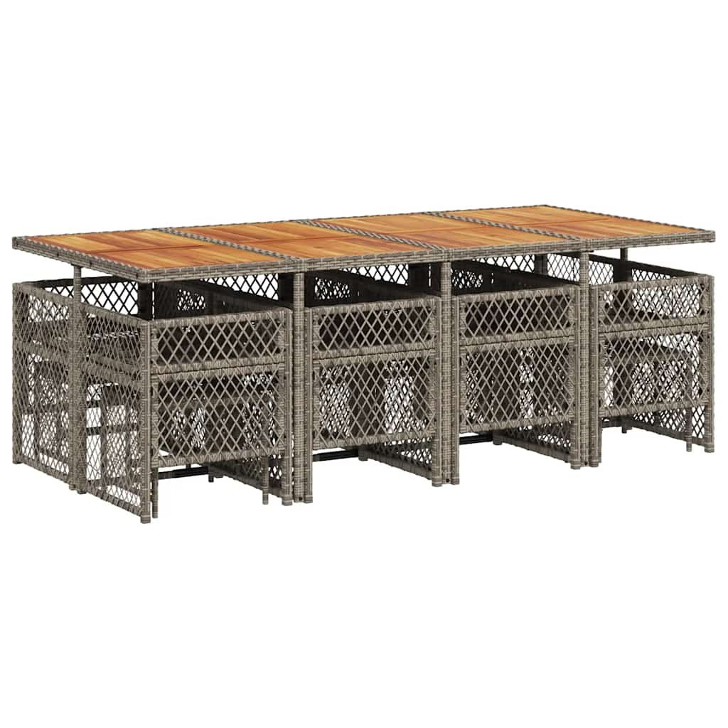 vidaXL 13 Piece Garden Dining Set with Cushions Grey Poly Rattan 6