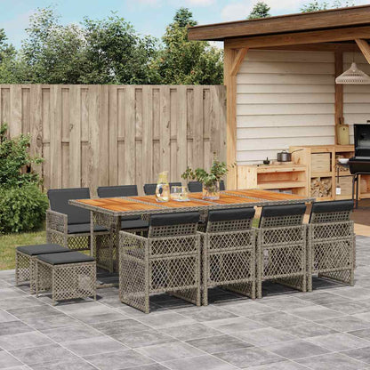 vidaXL 13 Piece Garden Dining Set with Cushions Grey Poly Rattan 1