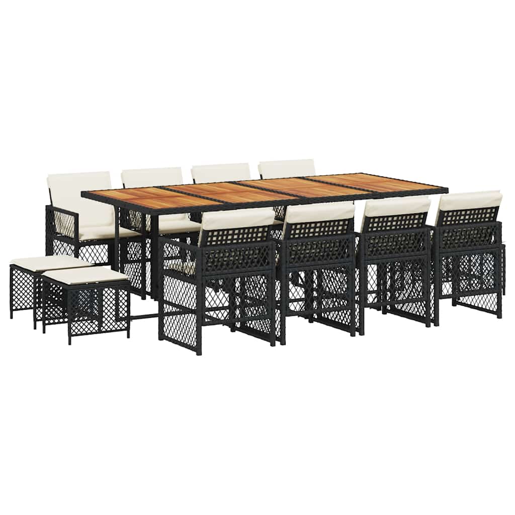 vidaXL 13 Piece Garden Dining Set with Cushions Black Poly Rattan 2