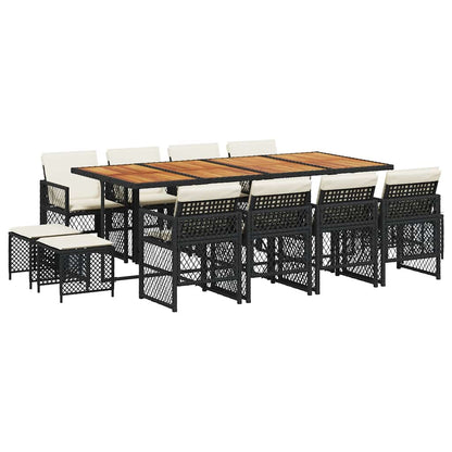 vidaXL 13 Piece Garden Dining Set with Cushions Black Poly Rattan 2