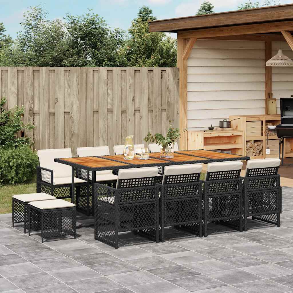 vidaXL 13 Piece Garden Dining Set with Cushions Black Poly Rattan 1