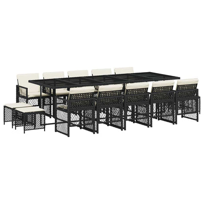 vidaXL 15 Piece Garden Dining Set with Cushions Black Poly Rattan 2