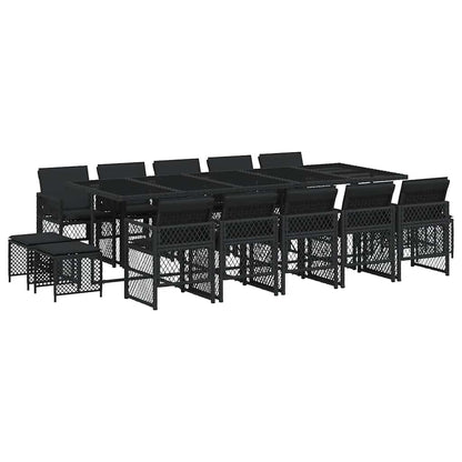 vidaXL 15 Piece Garden Dining Set with Cushions Black Poly Rattan 2