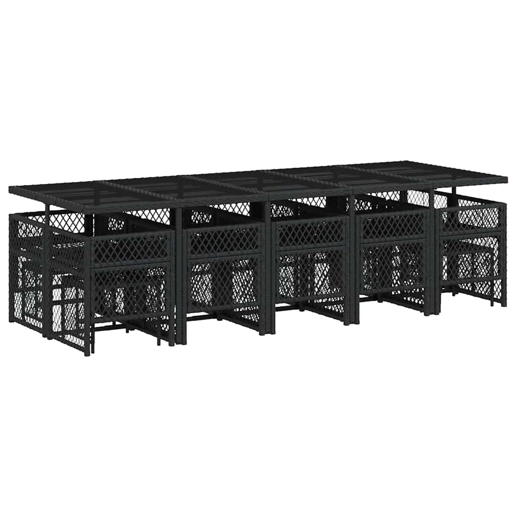 vidaXL 15 Piece Garden Dining Set with Cushions Black Poly Rattan 6