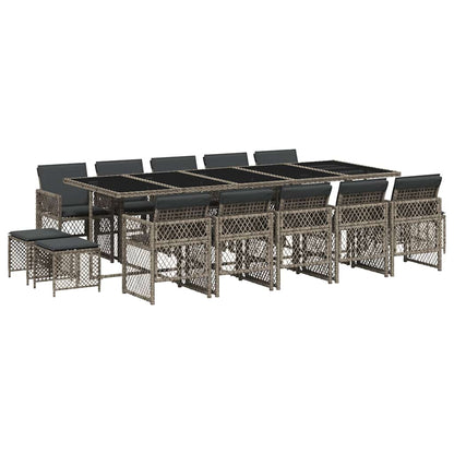 vidaXL 15 Piece Garden Dining Set with Cushions Grey Poly Rattan 2