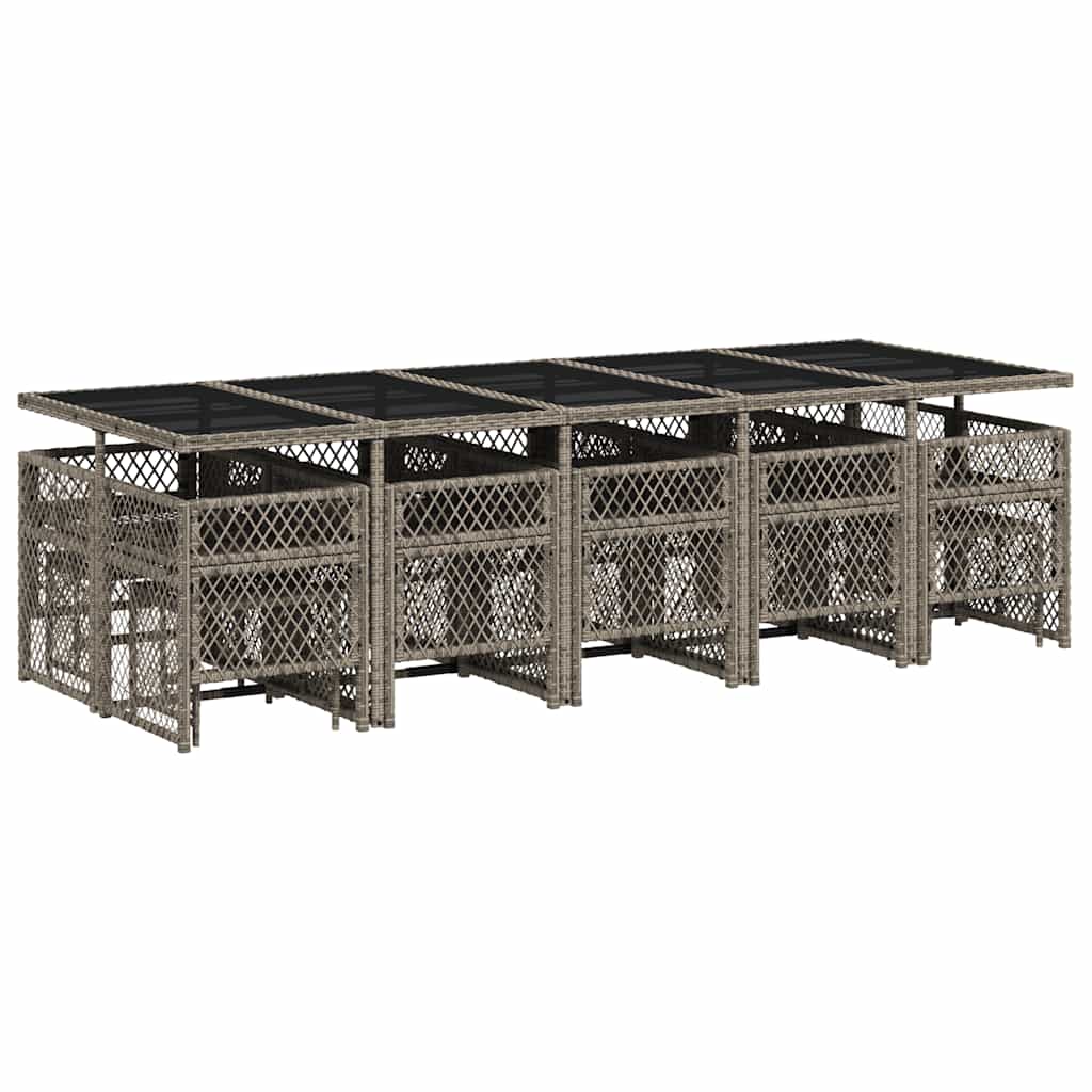 vidaXL 15 Piece Garden Dining Set with Cushions Grey Poly Rattan 6