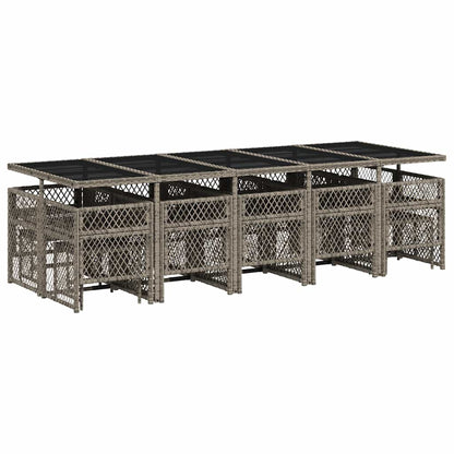 vidaXL 15 Piece Garden Dining Set with Cushions Grey Poly Rattan 6