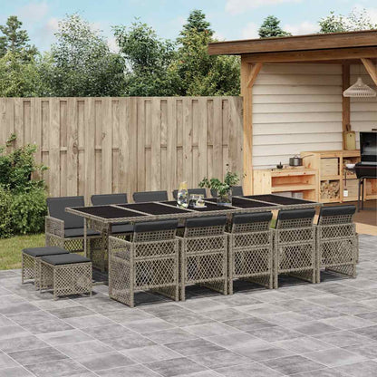 vidaXL 15 Piece Garden Dining Set with Cushions Grey Poly Rattan 1