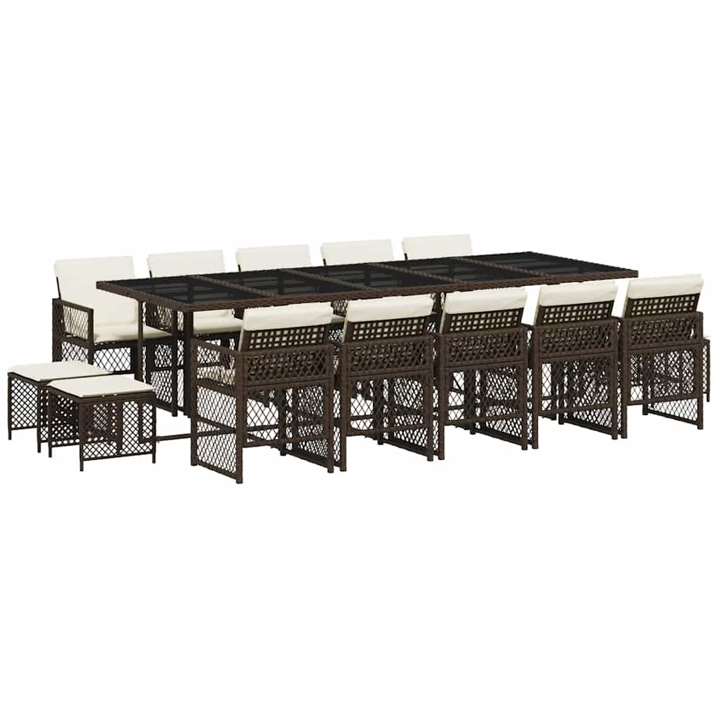vidaXL 15 Piece Garden Dining Set with Cushions Brown Poly Rattan 2
