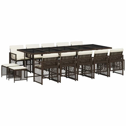vidaXL 15 Piece Garden Dining Set with Cushions Brown Poly Rattan 2