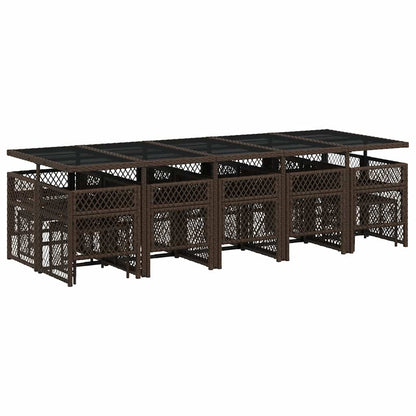 vidaXL 15 Piece Garden Dining Set with Cushions Brown Poly Rattan 6