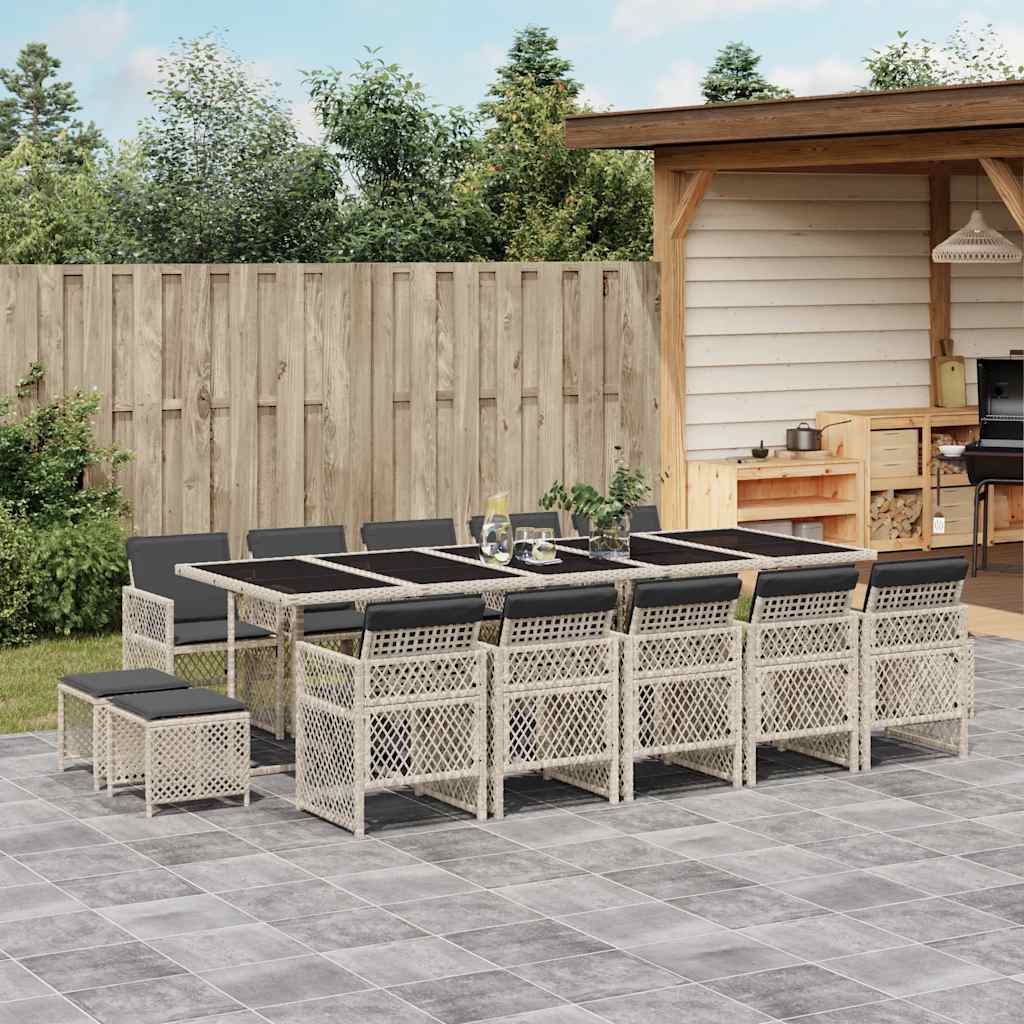 vidaXL 15 Piece Garden Dining Set with Cushions Light Grey Poly Rattan 1