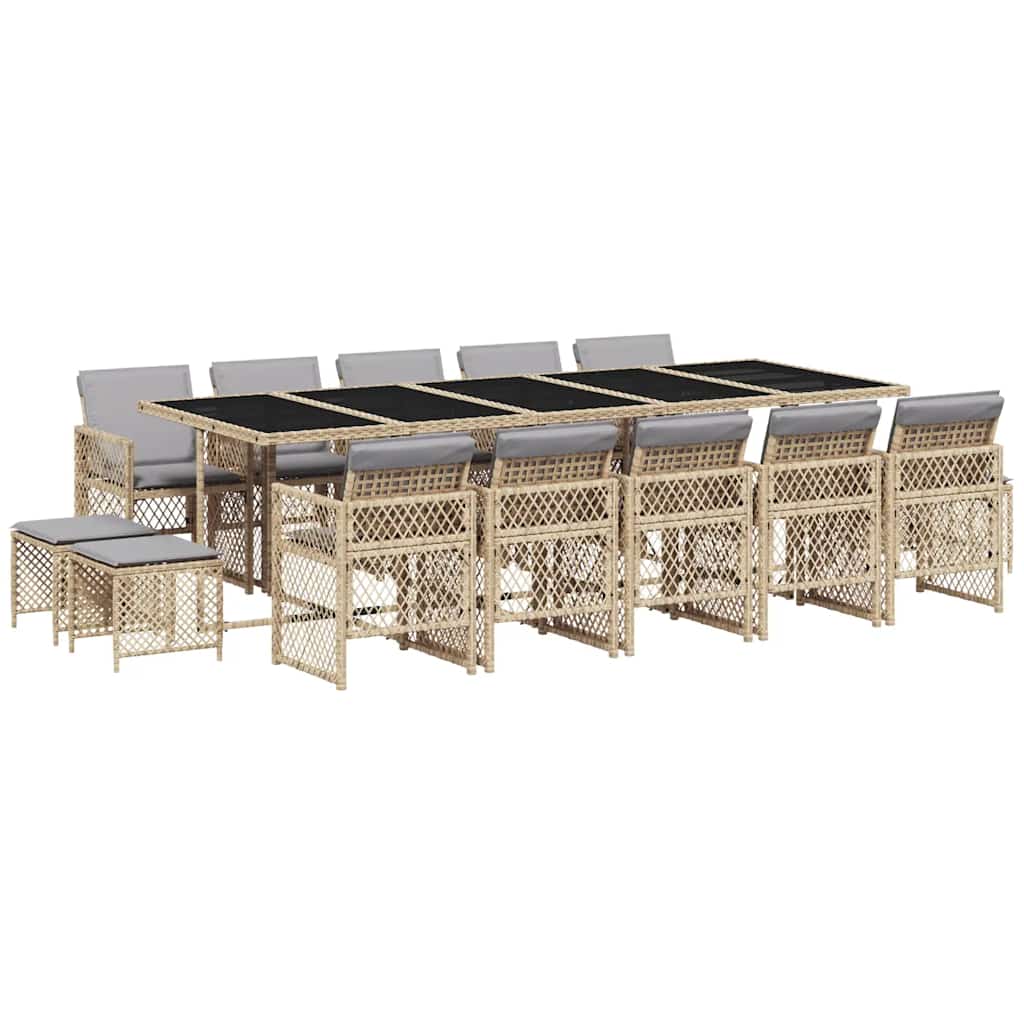 vidaXL 15 Piece Garden Dining Set with Cushions Beige Poly Rattan 2