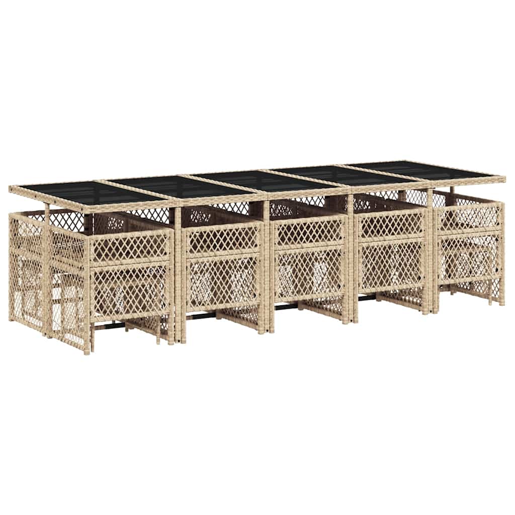 vidaXL 15 Piece Garden Dining Set with Cushions Beige Poly Rattan 6