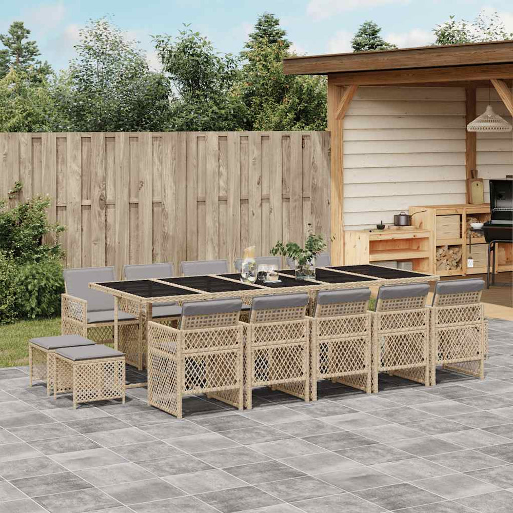 vidaXL 15 Piece Garden Dining Set with Cushions Beige Poly Rattan