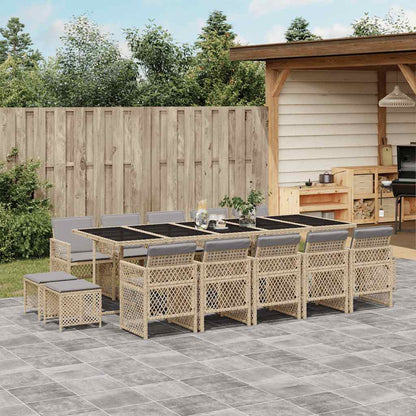 vidaXL 15 Piece Garden Dining Set with Cushions Beige Poly Rattan 1