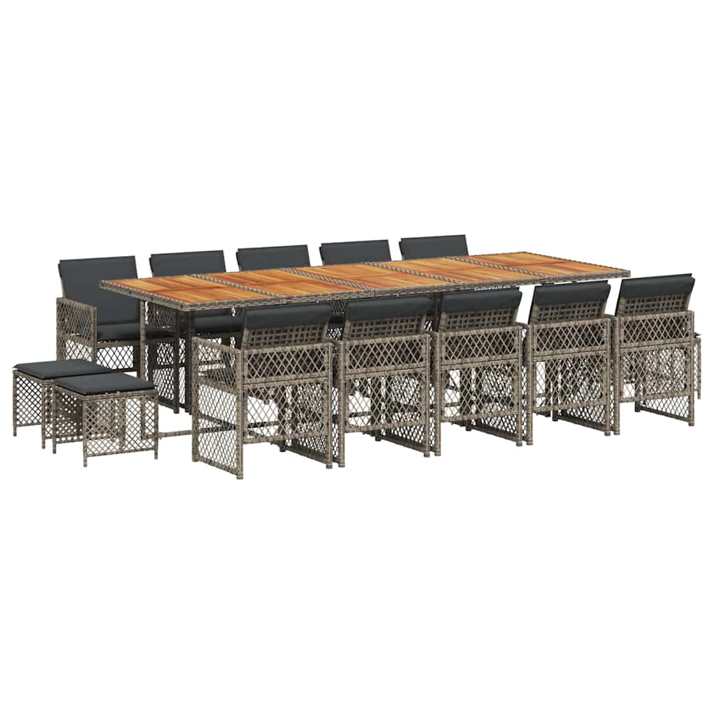 vidaXL 15 Piece Garden Dining Set with Cushions Grey Poly Rattan 2