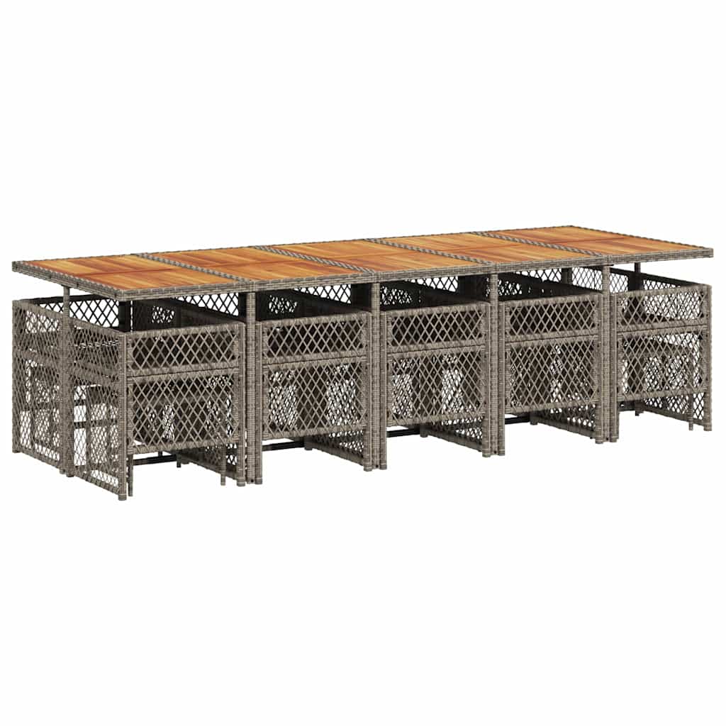 vidaXL 15 Piece Garden Dining Set with Cushions Grey Poly Rattan 6