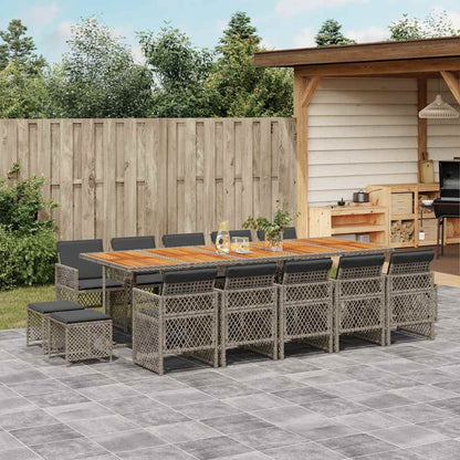 vidaXL 15 Piece Garden Dining Set with Cushions Grey Poly Rattan 1