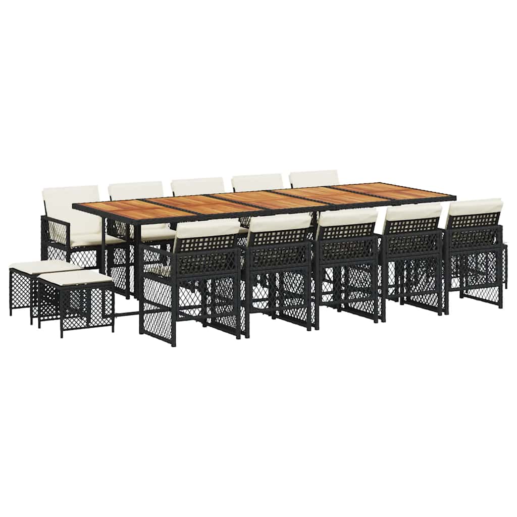 vidaXL 15 Piece Garden Dining Set with Cushions Black Poly Rattan 2