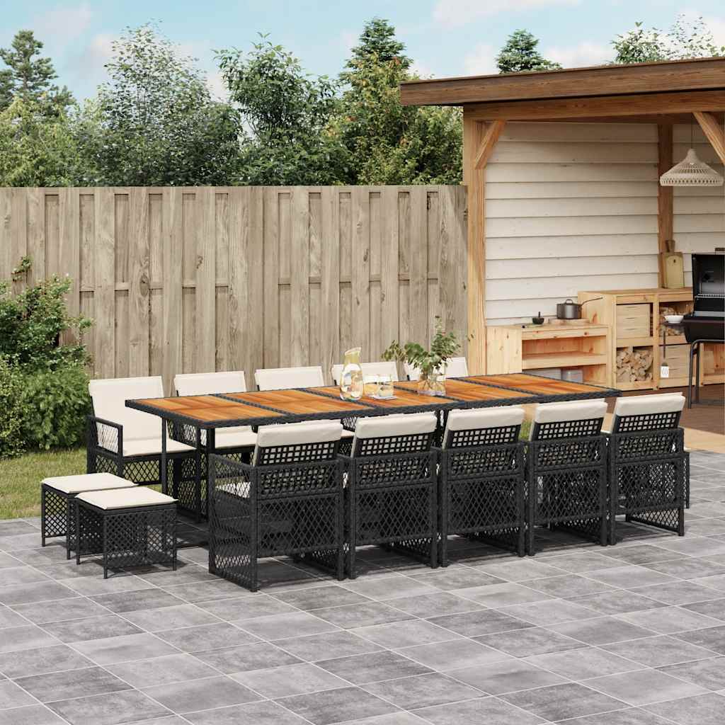 vidaXL 15 Piece Garden Dining Set with Cushions Black Poly Rattan 1