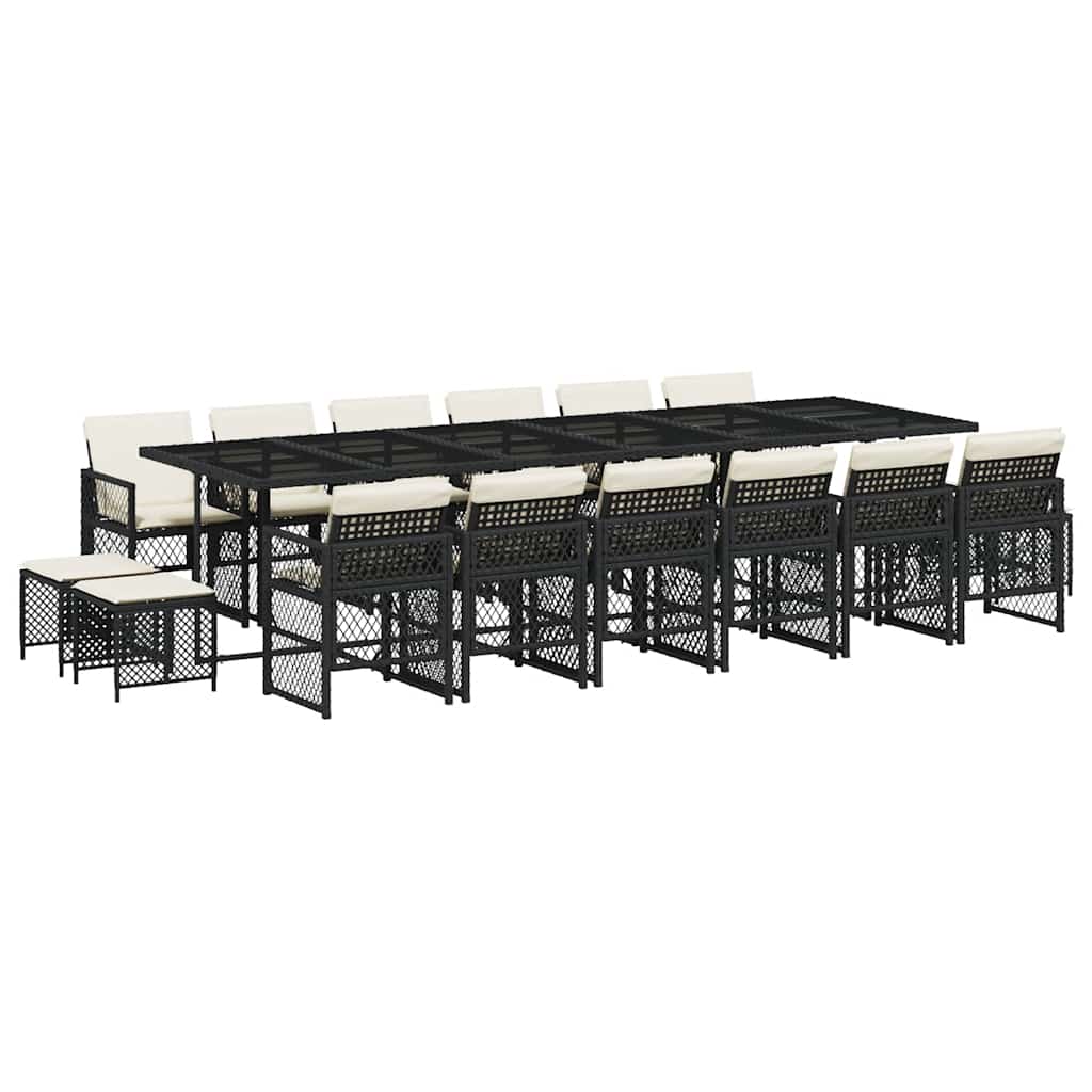 vidaXL 17 Piece Garden Dining Set with Cushions Black Poly Rattan 2