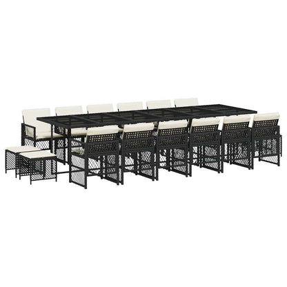 vidaXL 17 Piece Garden Dining Set with Cushions Black Poly Rattan 2