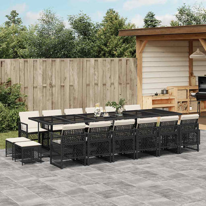 vidaXL 17 Piece Garden Dining Set with Cushions Black Poly Rattan 1