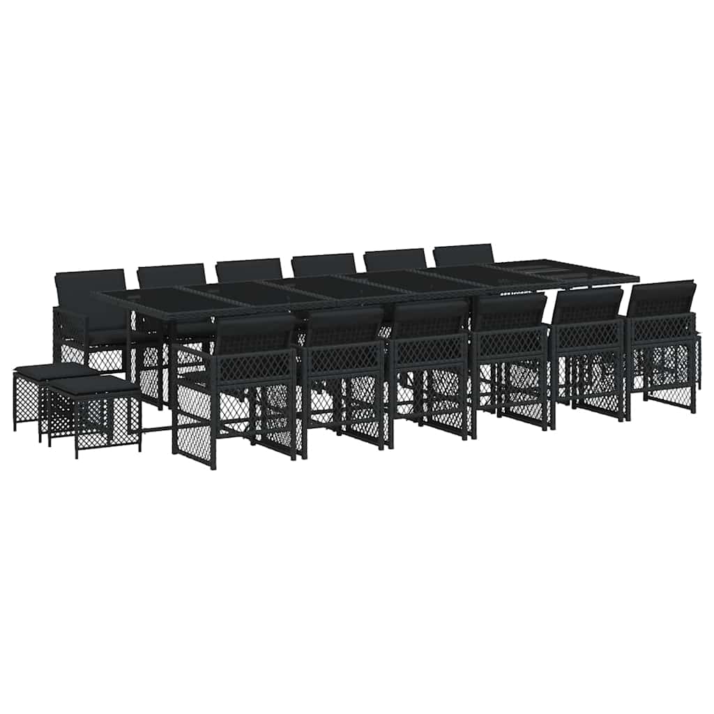 vidaXL 17 Piece Garden Dining Set with Cushions Black Poly Rattan 2