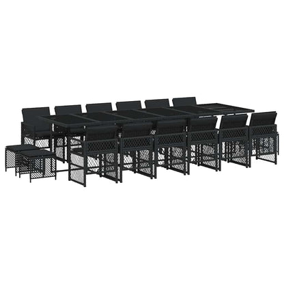 vidaXL 17 Piece Garden Dining Set with Cushions Black Poly Rattan 2